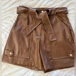 Elegant High Waist Brown Leather Shorts